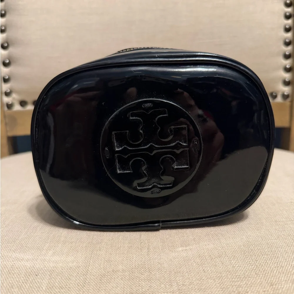 Tory Burch Small Black Patent Leather Cosmetic Bag